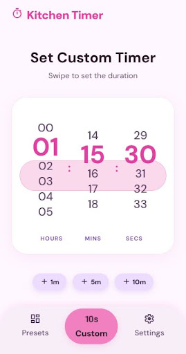 Custom Kitchen Timer setup screen